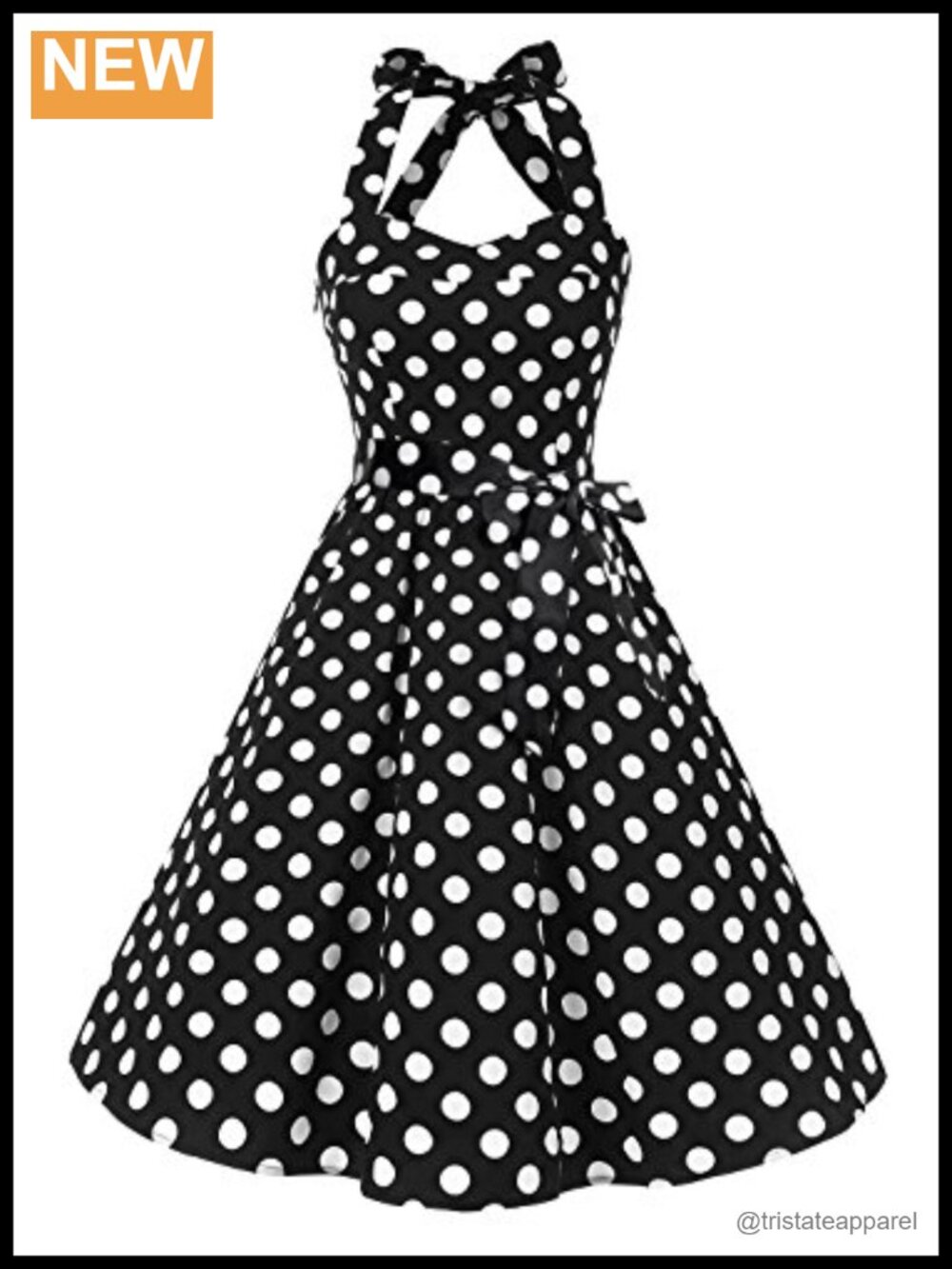 Polka Dot Halter Swing Dress Lace Up Corset Back Retro Cocktail Wedding Guest